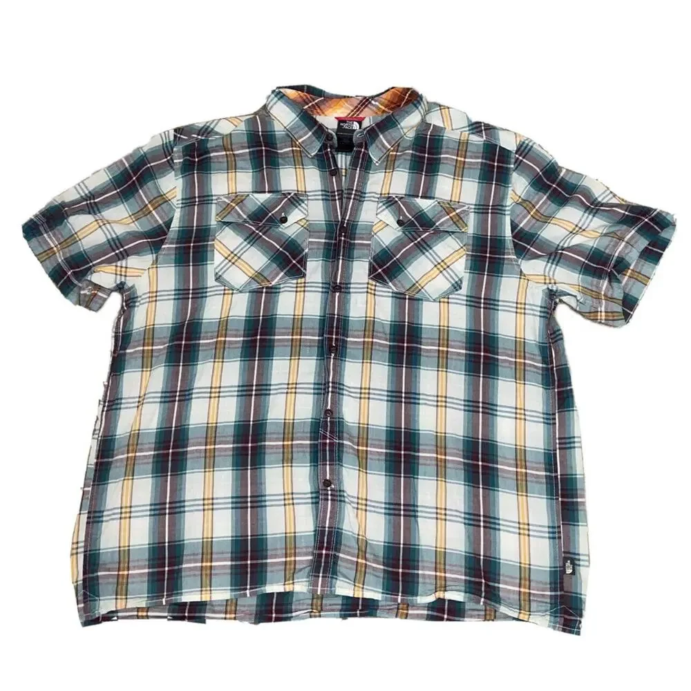 The North Face Plaid Button Down Shirt Mens Size 2XL Short Sleeve Outdoors Light